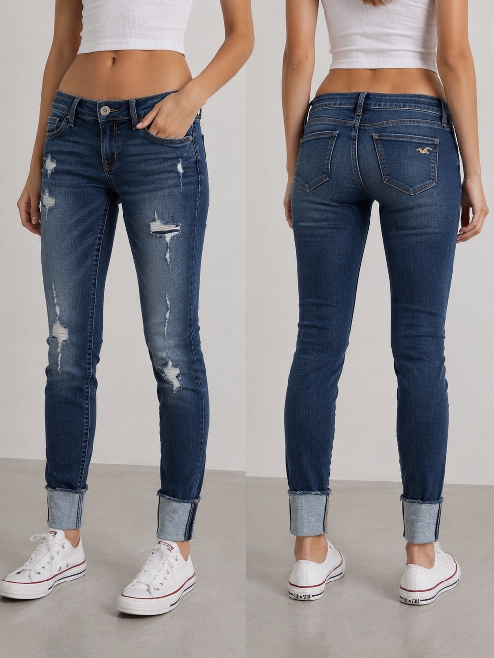 Hollister Low- Rise Crop Jean Leggings | Distressed Cuffed Hem | Size 1R